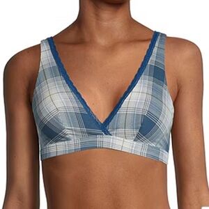NEW! Arizona Bralette Organic Cotton Pop Plaid XS $26 Bra ‎ Lace Trim